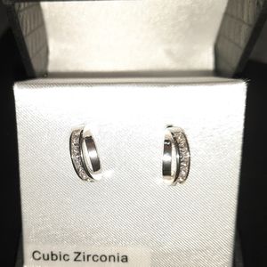 Crystal Rhinestone Hoop Dangle Earrings Silver CZ Festive